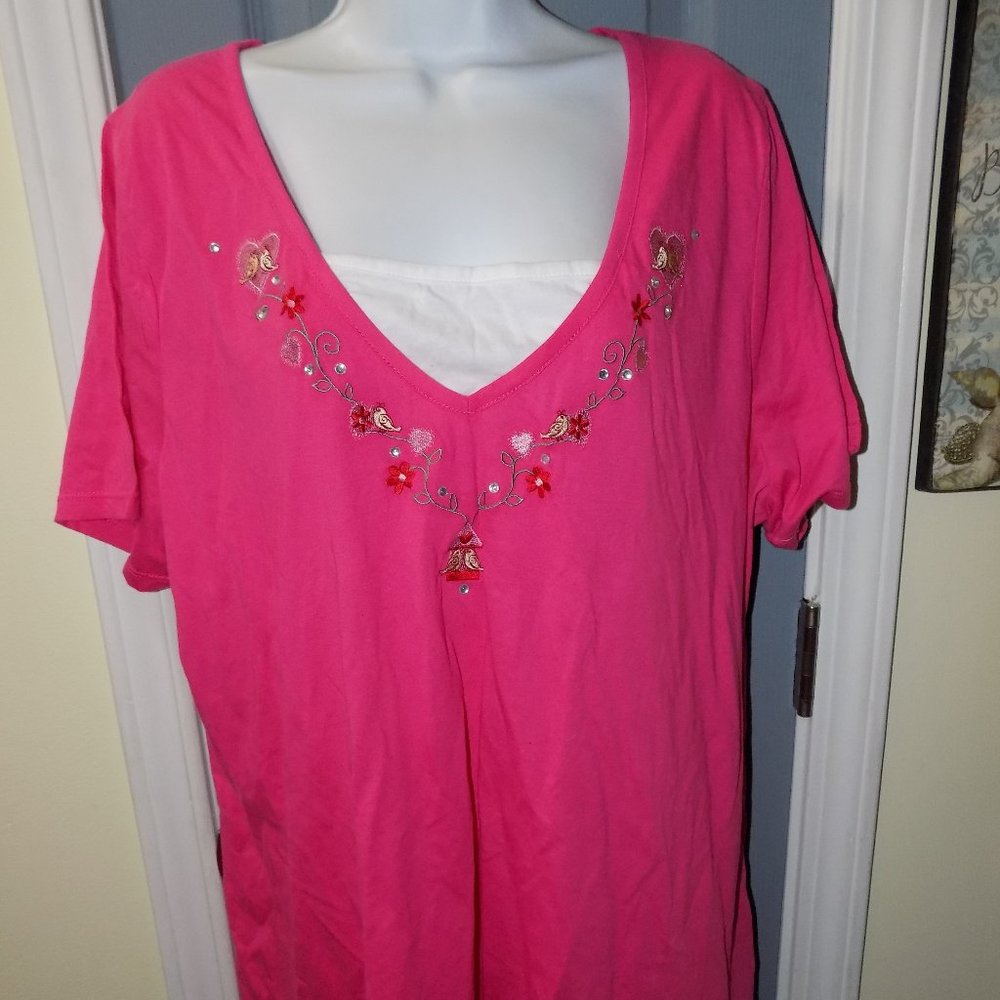 Simply Basic Pink Lovebirds SS Shirt Size 3X NEW